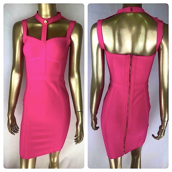 Hot pink rayon halter neck bandage dress - Picture 4 of 14